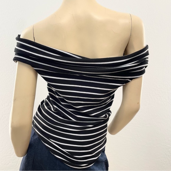 Free People Black and White Off-Shoulder Striped Blouse- L - Picture 4 of 13